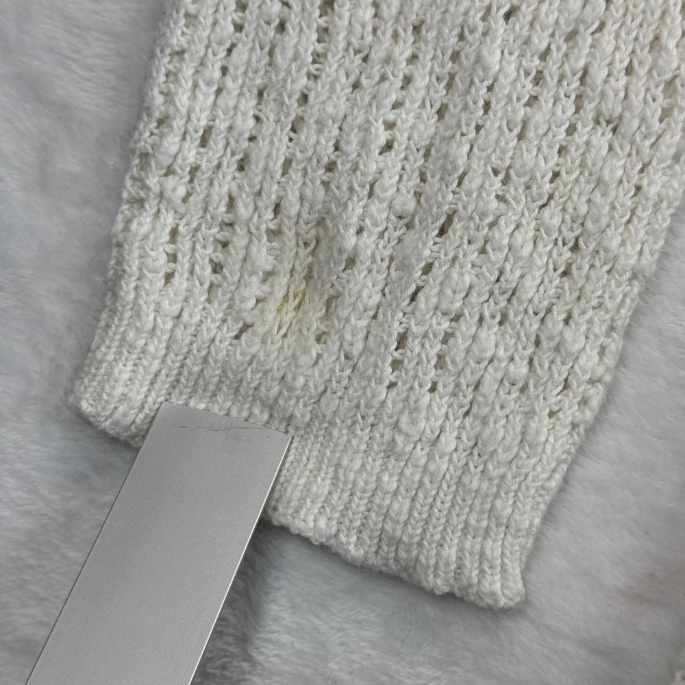 Pure Jill Cotton Knit Hoodie Sweater V Neck Long Sleeve Casual White Size M READ - Picture 4 of 10